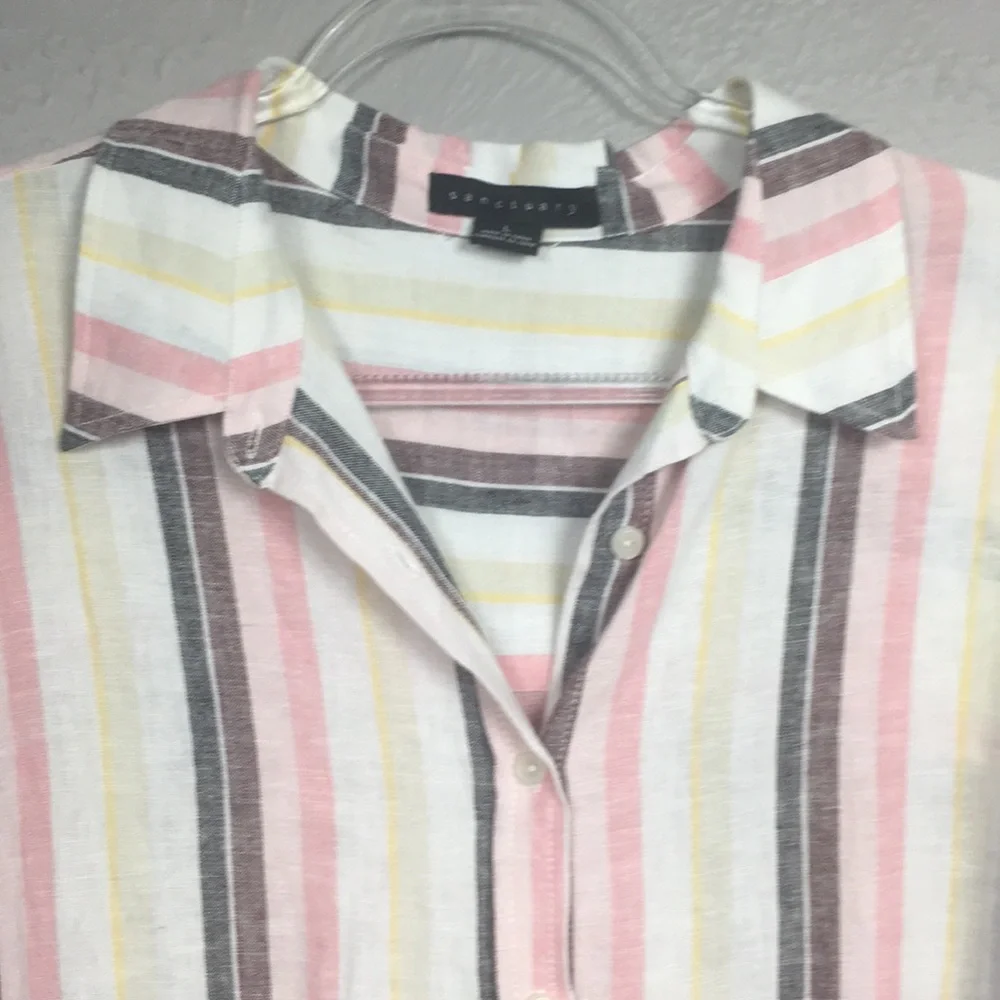 Sanctuary Striped Pastel Short Sleeve Tie Shirt